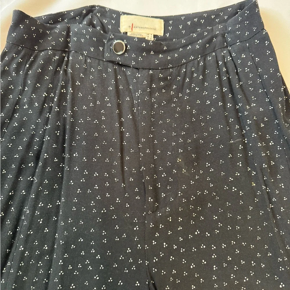 Anthropologie High Rise Wide Leg Cropped Gray-Black Patterned Trousers - Picture 5 of 9